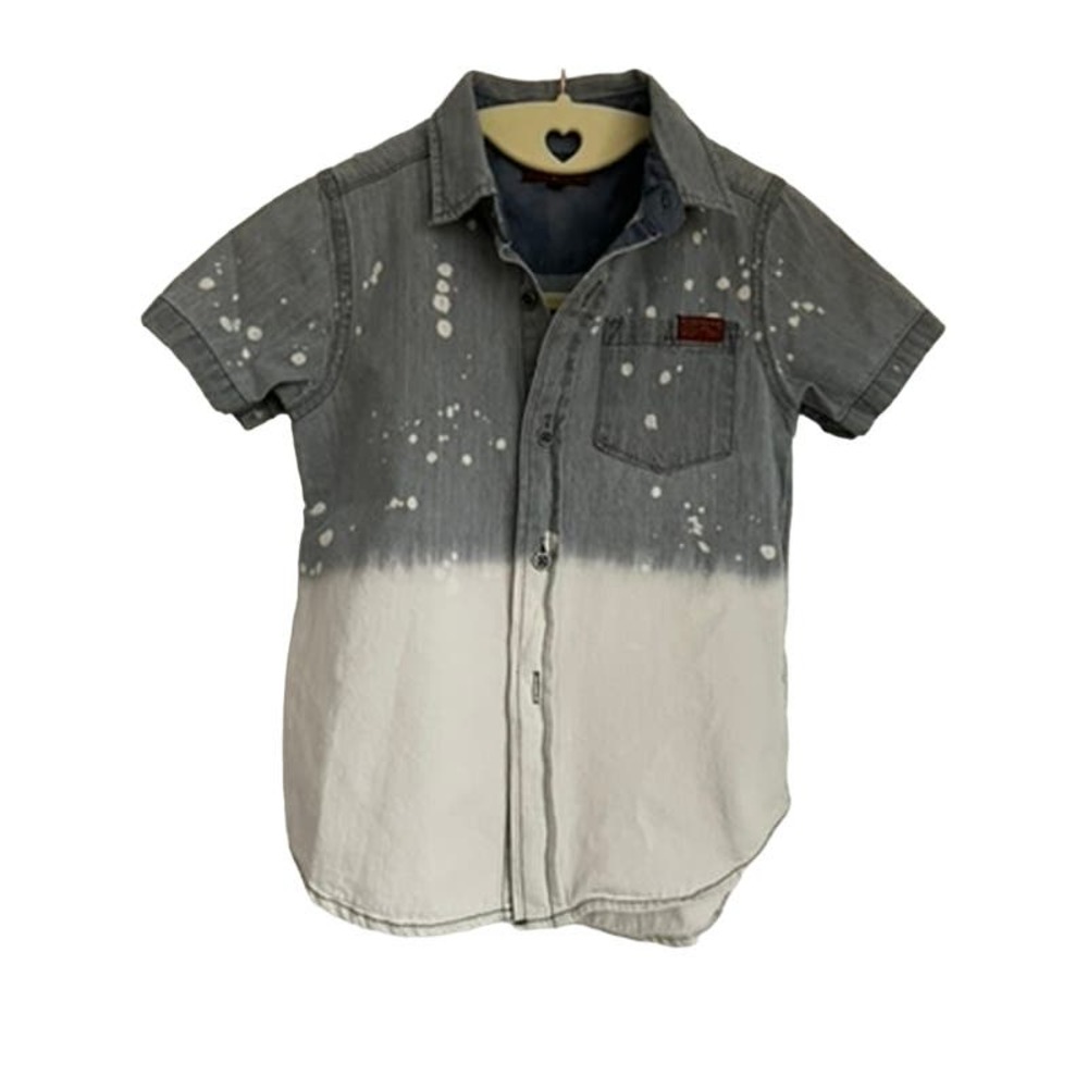 Seven 2-Tone Acid Wash Short-Sleeve Button Up (size S)